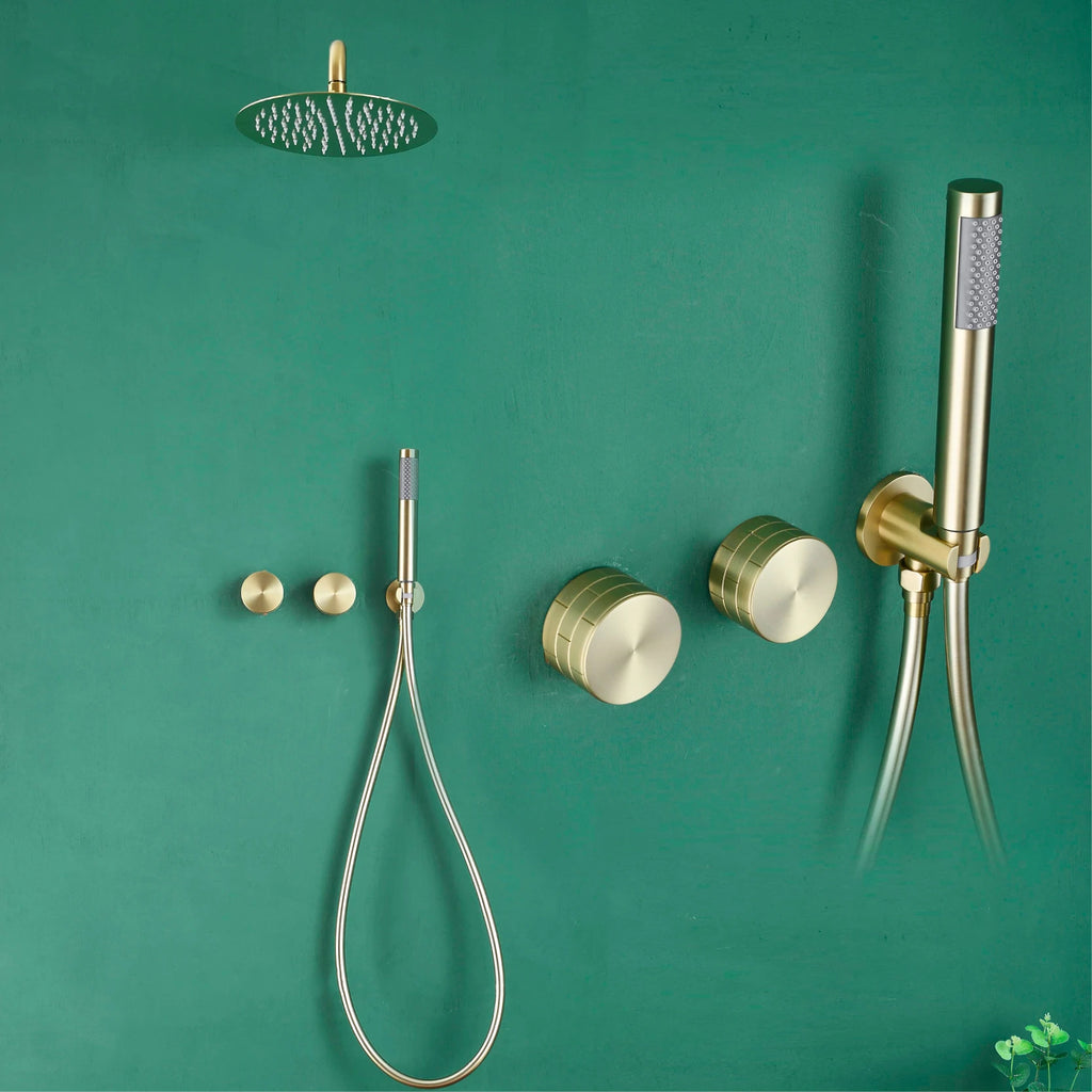 Luxury Gun Gray Brass Wall Mounted Shower System with Embedded Design, Dual Handle Hot and Cold Water, Simple Bathroom Faucet