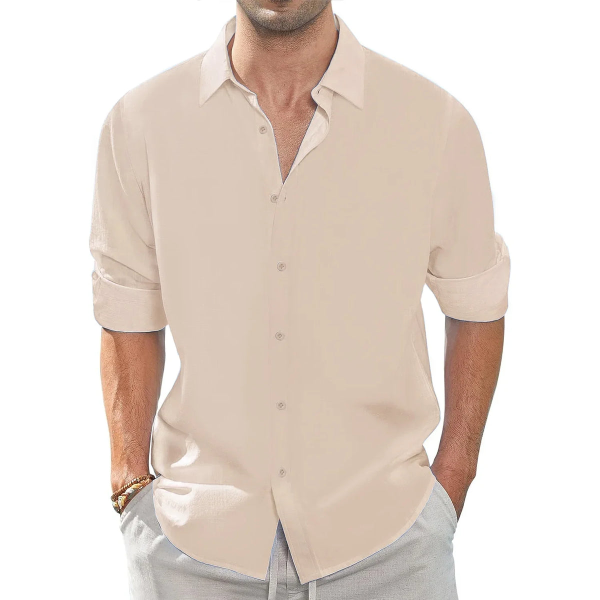 Spring Fall Men's Shirt Long Sleeve Lapel Collar Solid Color Basic Style Casula Breathable Lightweight Simple Fahion Shirts