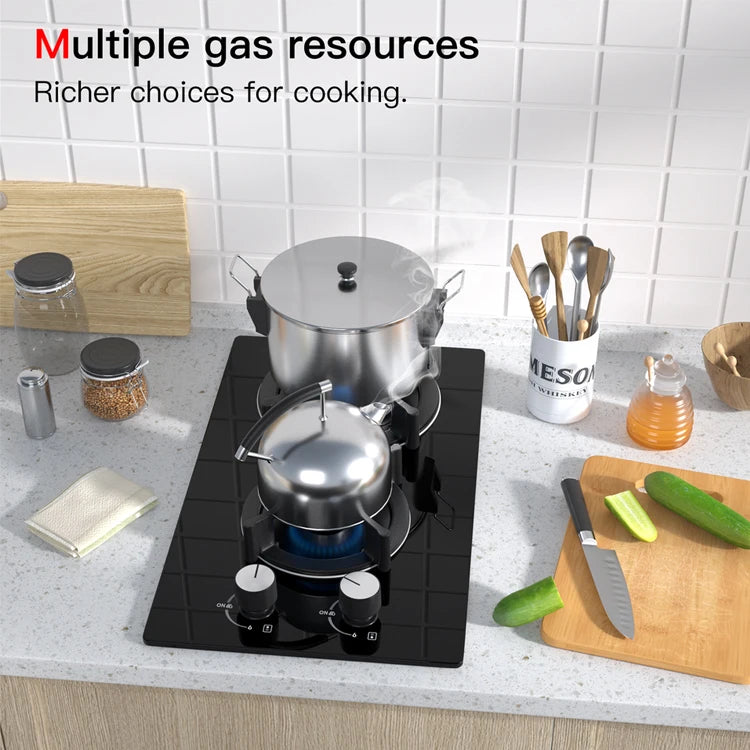 Premium Quality 2-Burner Built-in Gas Hob | Thick Tempered Glass Gas Cooktop | LPG NG Gas Stove Elegant Design