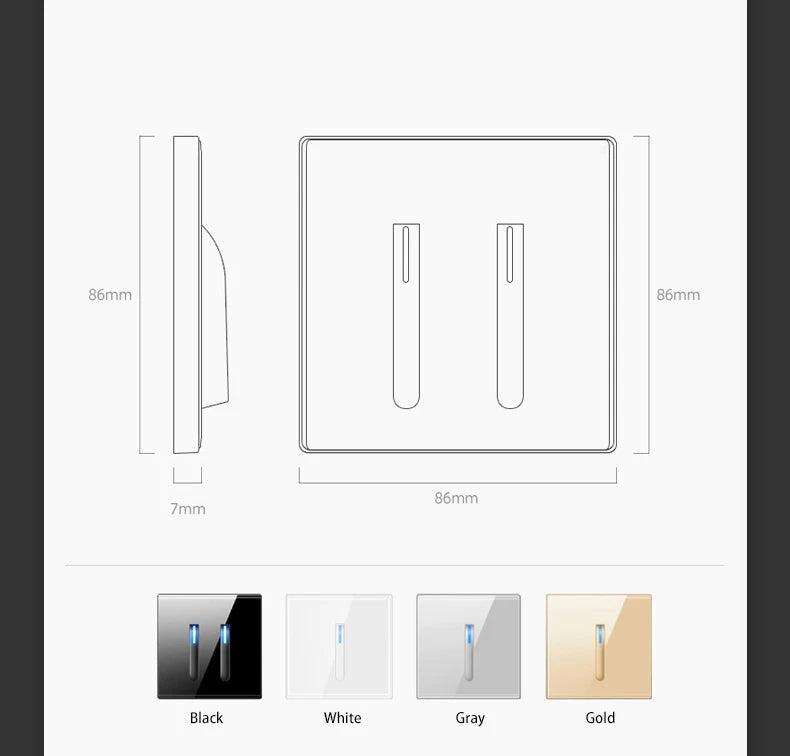Wall Switch Light Switch 1 2 3 4 Gang Piano Button 1 Way 2 Way White Black Gray Gold Tempered Glass Panel L6