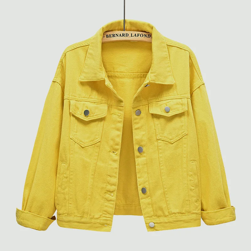 Pink Denim Jacket Women's Spring Autumn Single-breasted Lapel Coat Fashion Green Black Red Blue Outerwear Female Jean Overcoat