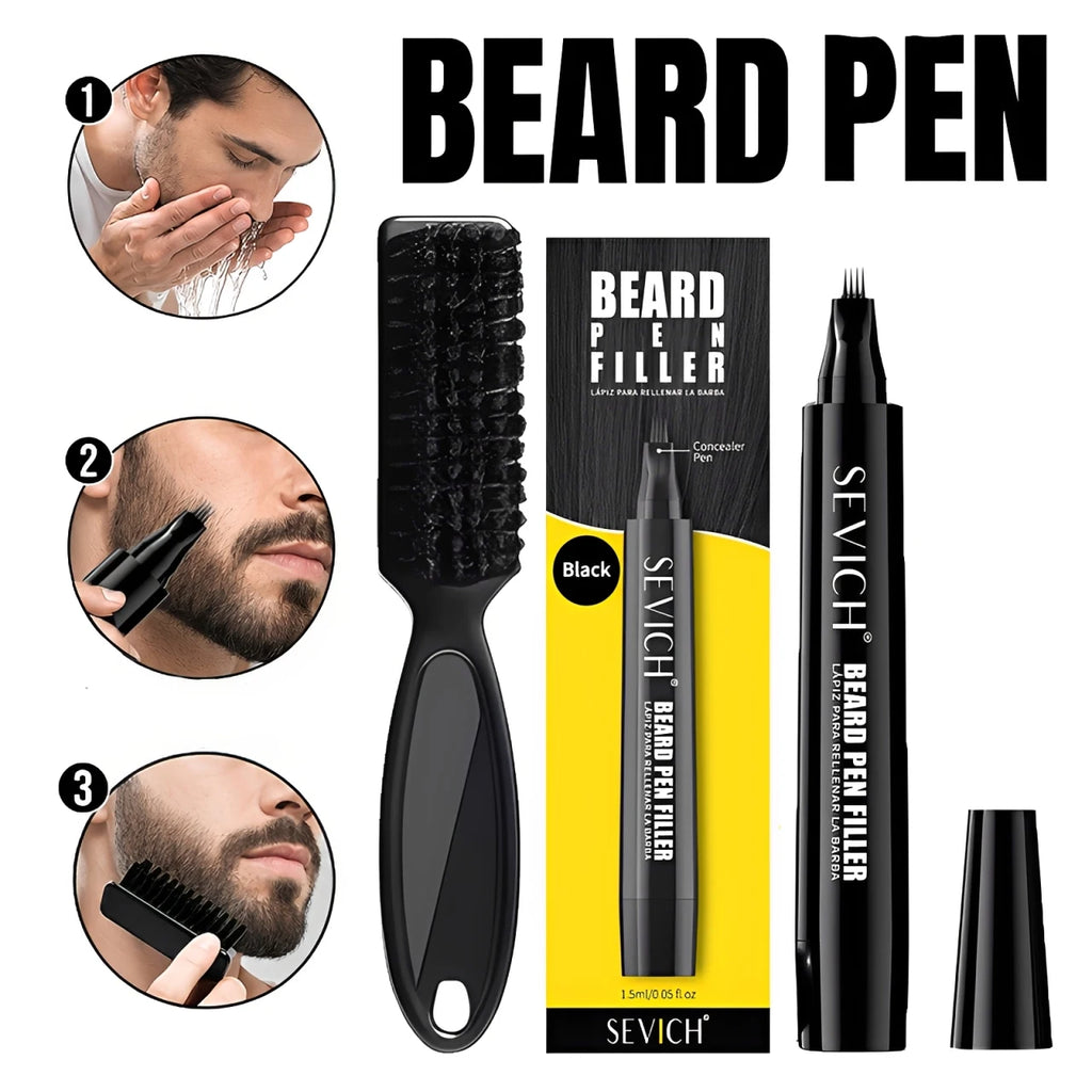 Men Beard Filling Pen+Brush Kit for Beard, Hairline, Eyebrow Shaping Color Beard Filling Pen Beard Enhancer Brush Man Cosmetic