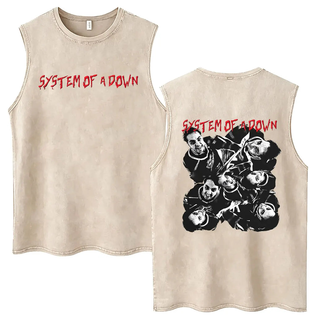 System of A Down Vintage Washed Tank Tops Men's Classic Rock Alternative Metal Sleeveless Vests T-shirt Male Oversized T Shirts