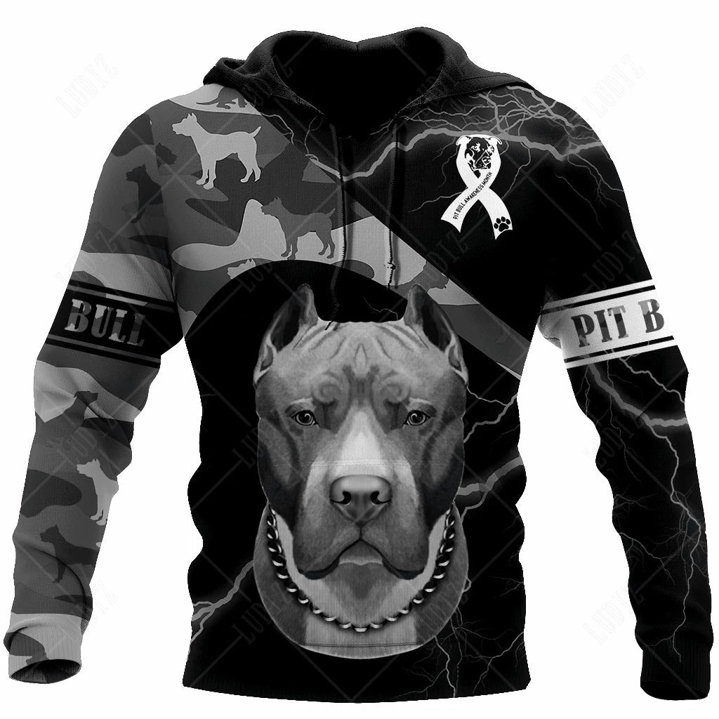 Pet Dog Pitbull Hoodies Men's Hoodie 3D Print Unisex Adult's Tops Autumn Long Sleeve Streetwear Hooded Hoodie For Men Clothing
