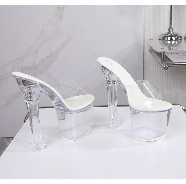 Glowing Crystal High Heels 17cm Nightclub Shoes Sexy Transparent Waterproof Platform Showgirl Stiletto Women's Sandals
