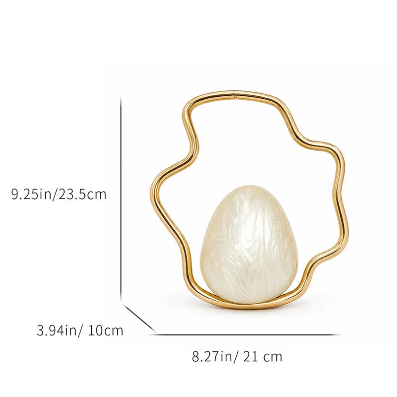 Egg Shape Acrylic Iron Box Handbag,Women Irregular Metal Frame Evening Bag,Luxury Wedding Elegant Party White Clutch Purse