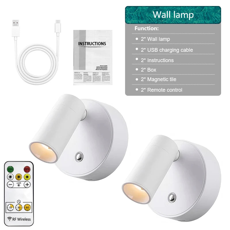 Dual Intelligent Control LED Light Magnetic USB Rechargeable Wall Lights Spotlight Stepless Dimmable Corridor Lamp Bedside Lamp