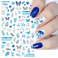 Autumn and Winter Blue Landscape Lines Flowers Birds Butterfly 3D Stickers Nail Art Decals Nail Parts Christmas Nail Stickers