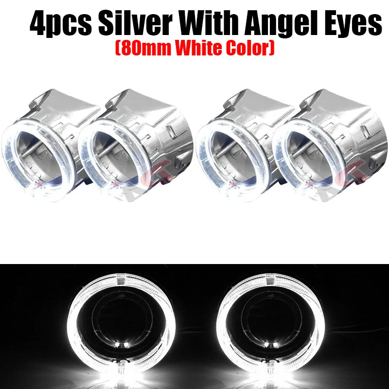 2.5 inch 80mm LED Angel Eyes Projector Shrouds WST Bi-xenon Bi-led Headlight Lenses Cover Mask Car Light Retrofit Accessories