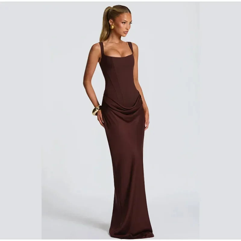 Women Sexy Square-neck Halter Mini Dress 2025 Pleated Sleeveless Backless High Waist Bodycon Dresses New Summer Lady Party Gowns