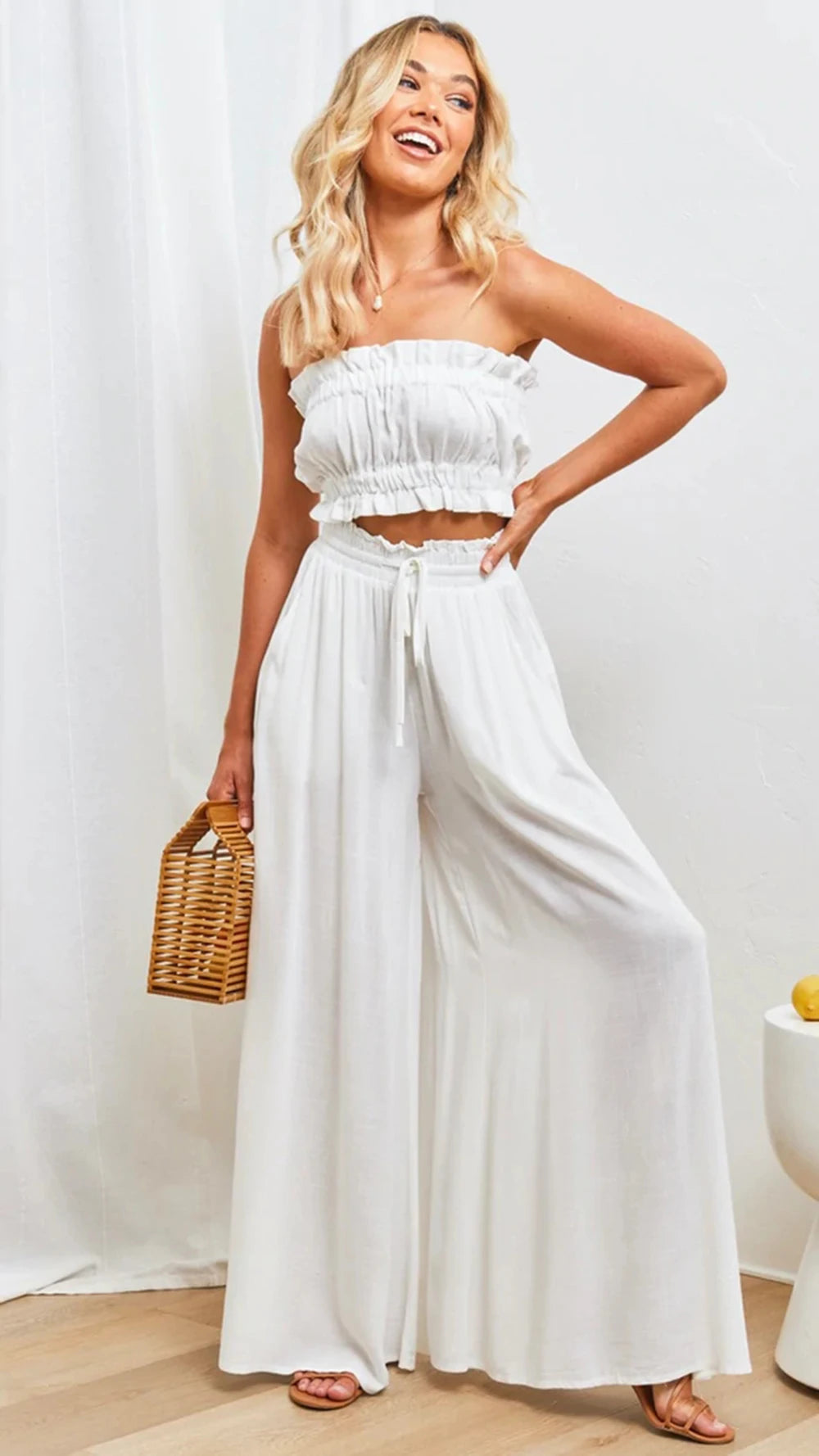 Summer Women's Wide Leg Pants With Elastic Waistband