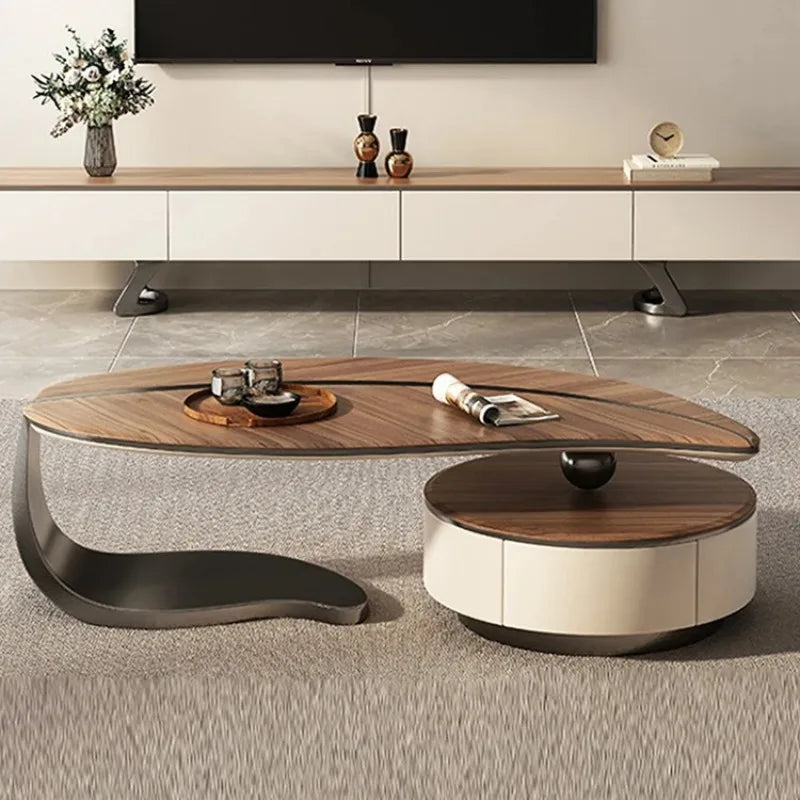 Modern Walnut Wood Coffee Table for Living Room Multifunctional Side Table Unique Leaf Shape Solid Wood Design Luxury
