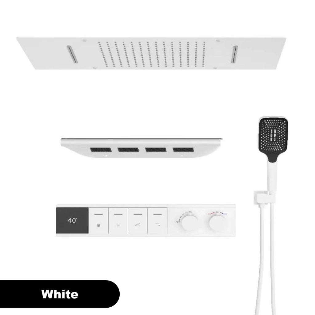 Luxury Bathroom Ceiling Embedded Rain Shower Head LED Digital Display Thermostatic Mixer Hot Cold Water Rainfall Shower System