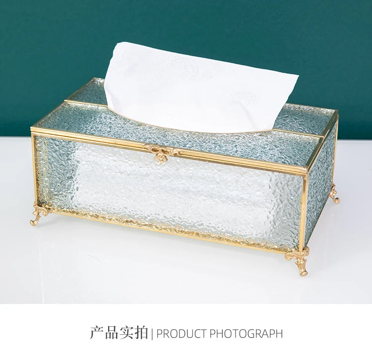 Vintage Brass Glass Tissue Box Living Room paper Storage Holder Tea Table Desktop Paper Box Hotel Restaurant Tissue Organizer