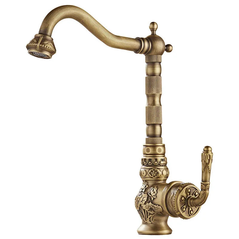 Tuqiu Basin Faucet Antique Sink Faucet Carved Bathroom Faucet Rotate Hot & Cold Brass Kitchen Faucet FWater Mixer Tap Crane