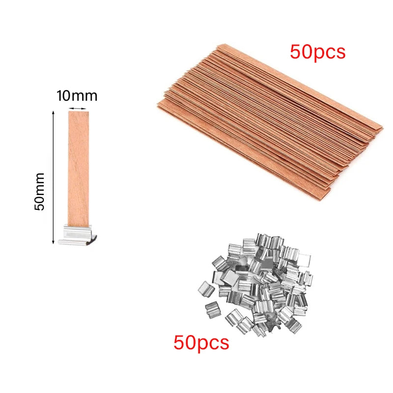 30/50pcs Wooden Candle Wick Set With Clip Base Smokeless Candle Wicks for DIY Paraffin Candle Jar Making Candle Making Supplies