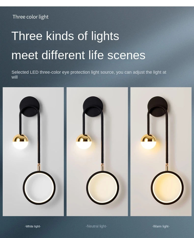 Modern Led Wall Lamp Nordic Sconce Round Lighting Luxury Rotatable Corridor Bedside Hallway Living Room Dining Indoor Deco Light
