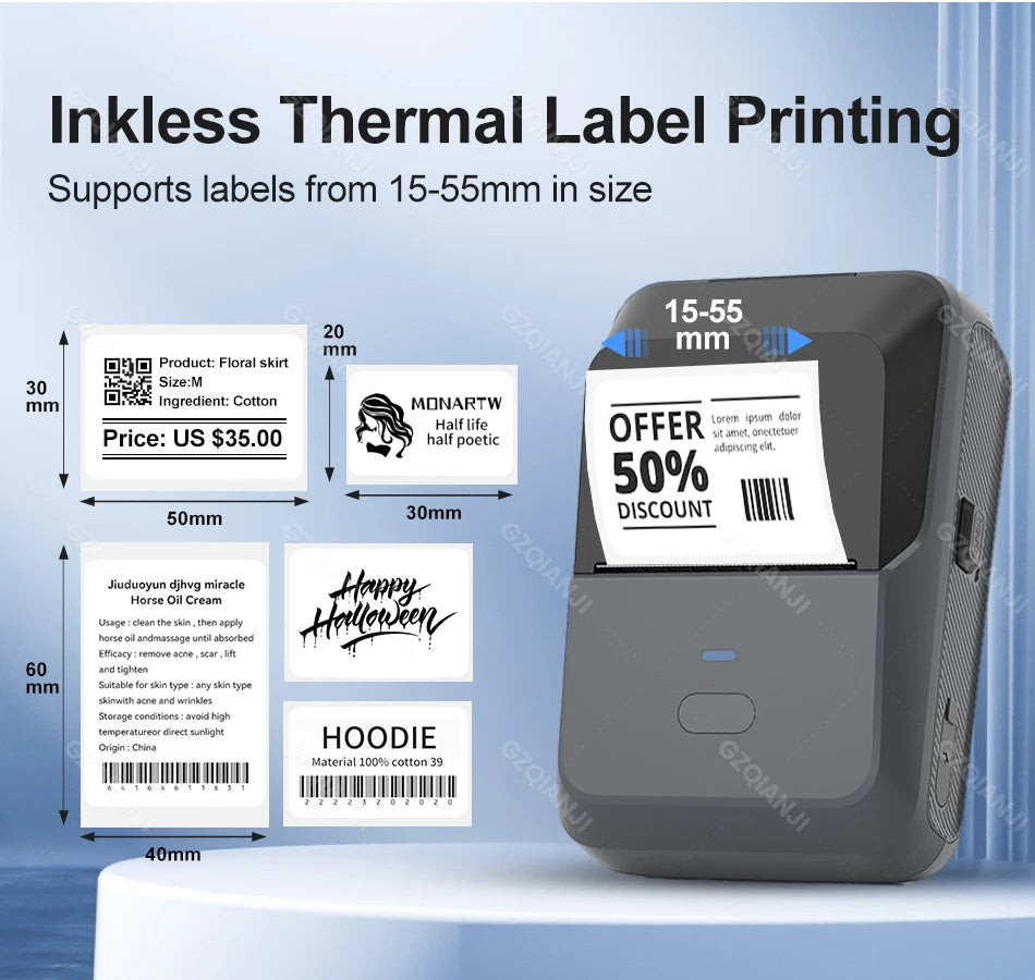 P2 Sticker Printer Thermal Labeling Machine Portable Label Maker Wireless Label Printer with Self-adhesive Paper Label Tape