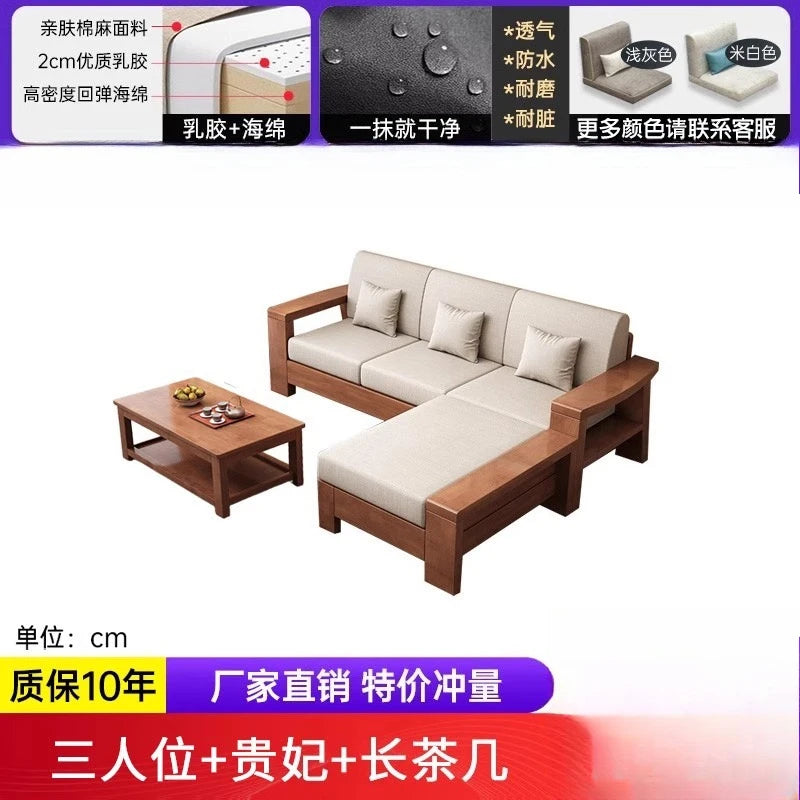 Solid Wood Sofa Living Room Home Use Full Solid Wood Furniture Set Small Apartment Dual-use Natural Wood Sofa Bed