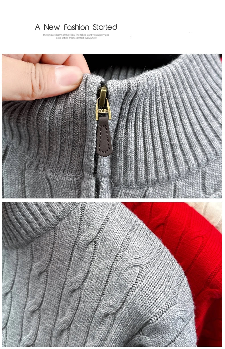 High end luxury brand zipper sweater men's designer new fashion classic Paul Pony embroidery winter warm plush knitted pullover