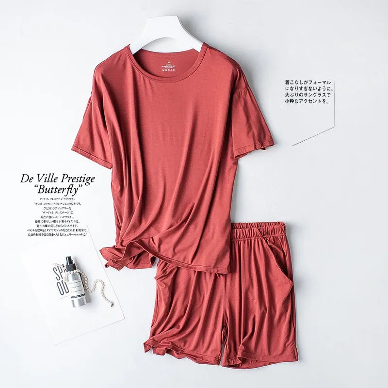 2026 Summer New Pajama Set Women's Modal Short Sleeve Shorts Two Piece Set Ladies Solid Loose Large T-shirt Homewear Women Shirt
