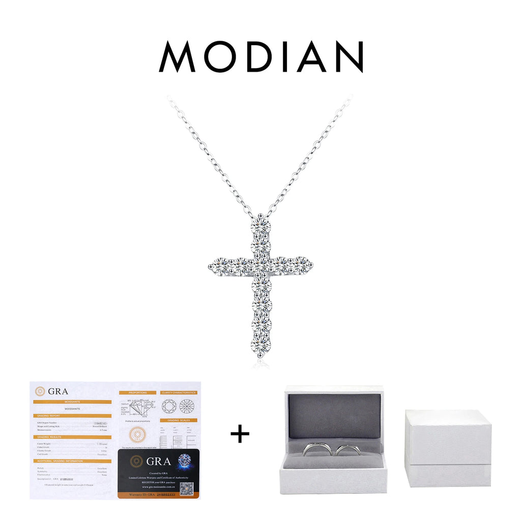 MODIAN D Color Moissanite Necklace 925 Sterling Silver Exquisite Cross Link Chain Pendant Necklace For Women Fine Jewelry Gift