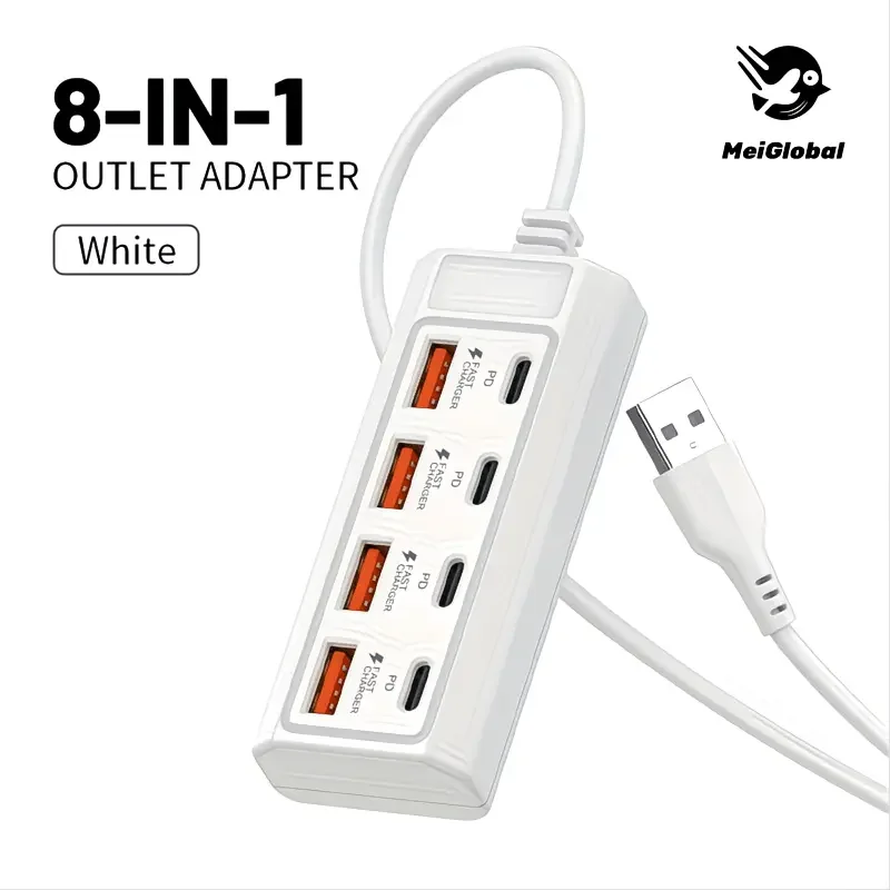 8-in-1 USB Charger Socket Multi Port Fast Charging Station USB C PD 25W Power Adapter Desktop Charging Hub for PhoneLaptopTablet