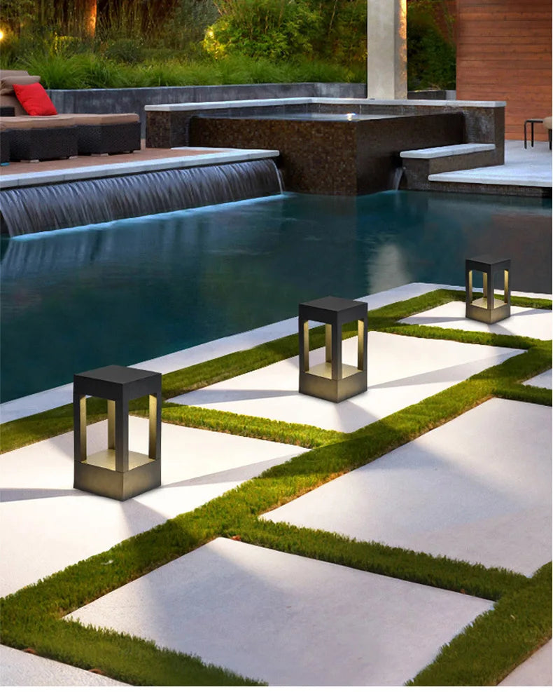 Square Outdoor Garden Lawn Lamp IP65 Waterproof Aluminum LED Pathway Light Modern Courtyard Porch Landscape Bollard Light Decor