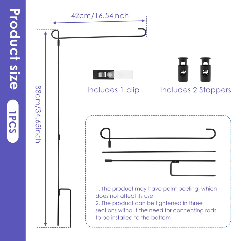 Garden Flag Holder Rust Resistant Wrought Iron Yard Flag Stand with Windproof Clips 34 Inch Metal Flag Poles for Outdoor Decor
