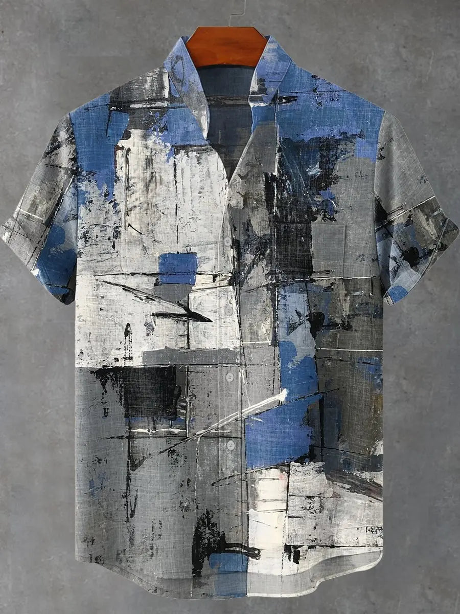 Vintage Fish Pattern Men's Art Shirt Short Sleeve Linen Casual 3D Geometric Printed Shirt Summer New Collection