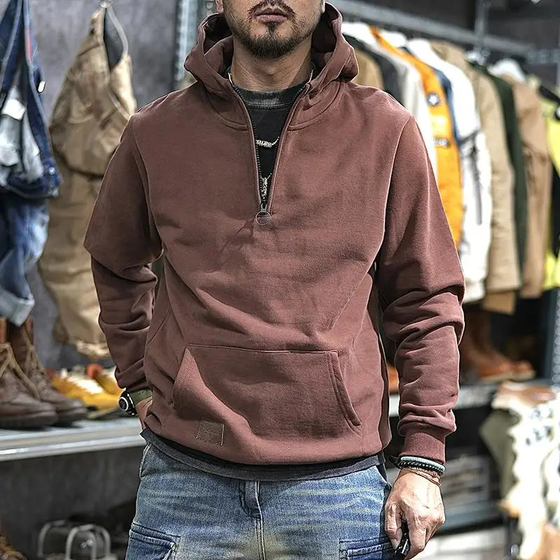 Loose Fit American Style Hoodie Sweatshirt Half Zip Men's Spring Autumn Casual Wear Long Sleeve  Color Youth Fashion