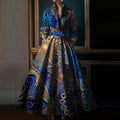 Elegant Floral Printing Maxi Dresses Multicolor Turndown Collar Long  Sleeve Cotton Long Dress Party Wedding Evening Dress 2024