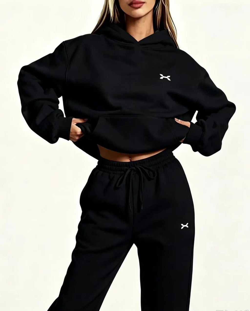 Men Women Hoodie Jogger Pants 2Pcs Set, Casual Street Tracksuit With Small Logo