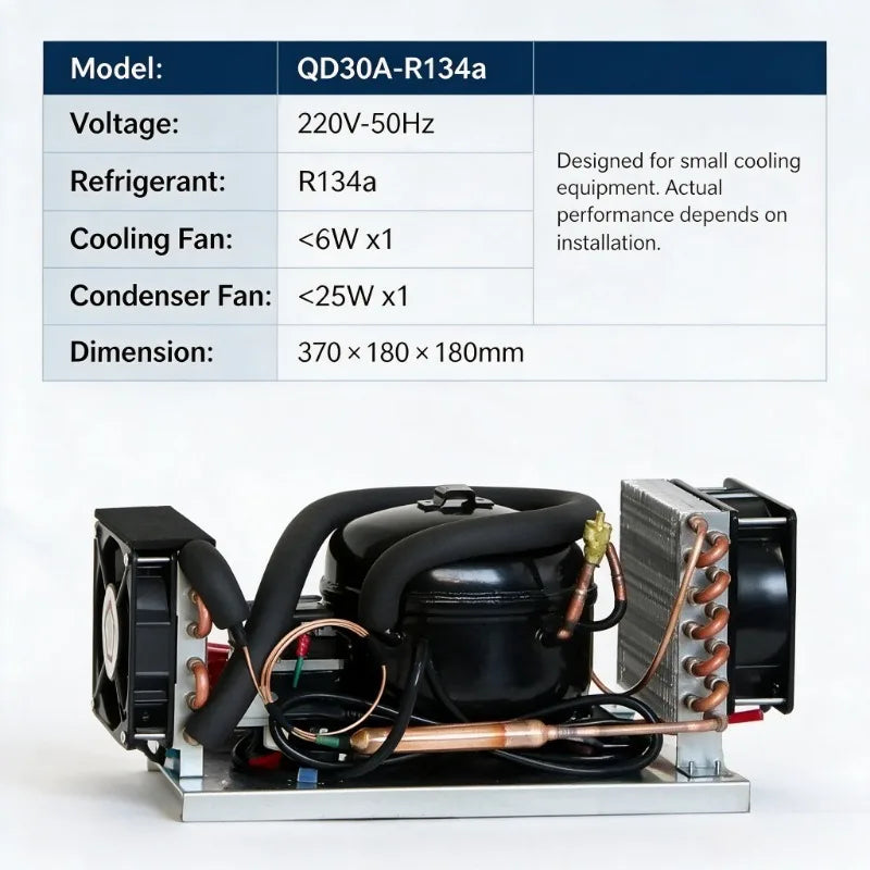 QD52A Small Air‑Cooled Refrigeration Unit 220V R134a Integrated Cooler with Optional Temperature Controller