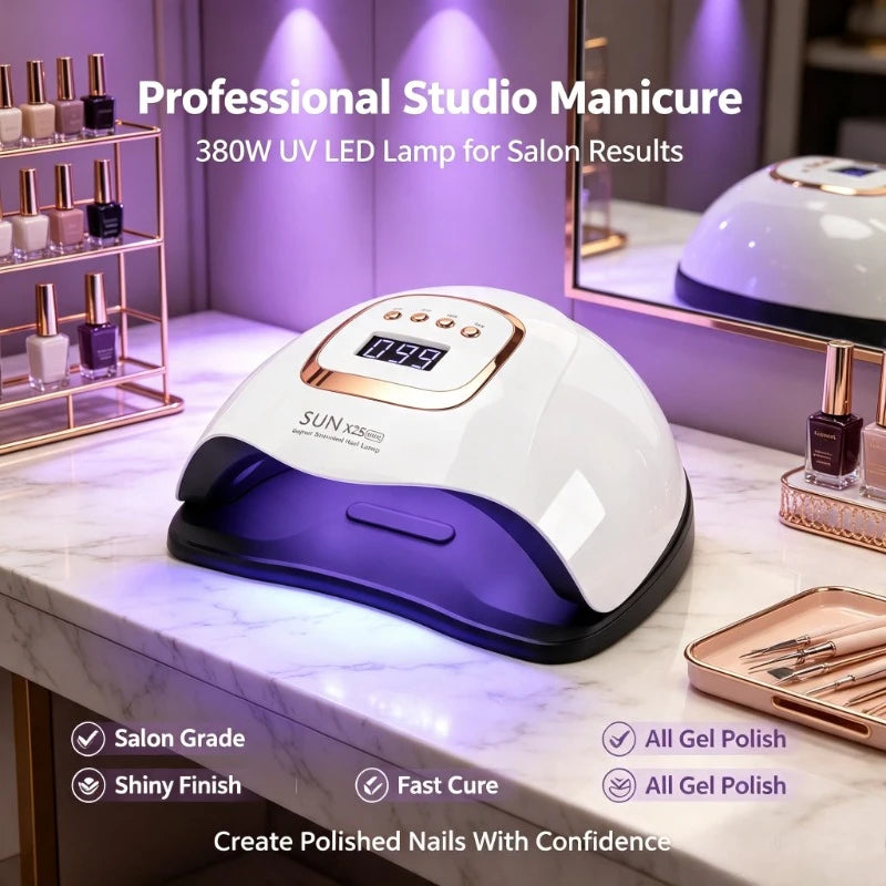 Auto Sensor 4‑Timer Gel Nail Curing Light 380W UV LED Salon‑Grade Quick Dry Manicure Polishing Tool Unit