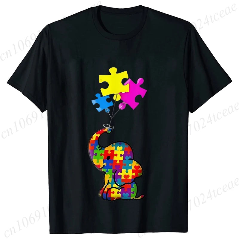 Elephant Autism Awareness Puzzle Adults Kids T-Shirt Fashion Acceptance Neurodiversity Shirt Summer Short Sleeve Tees