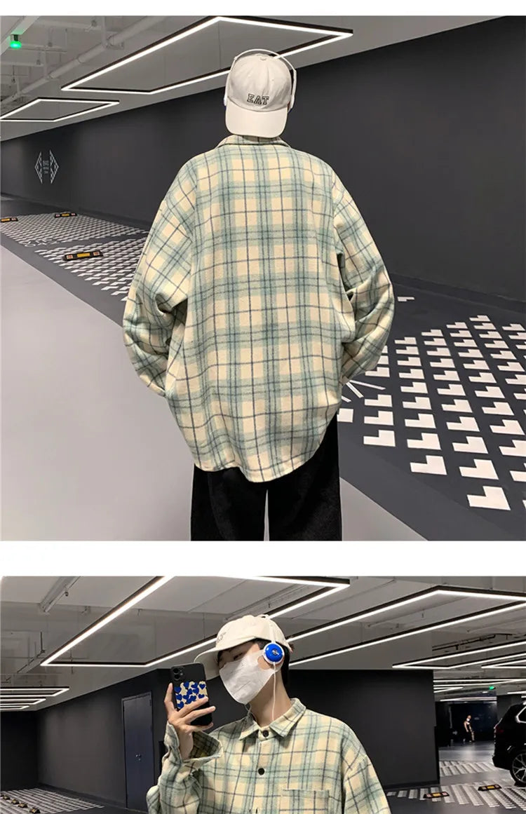 Men's Plaid Long Sleeve Shirt Loose Fit Thin Style Autumn Spring Casual Wear Sun Protection Outerwear Classic Check Pattern