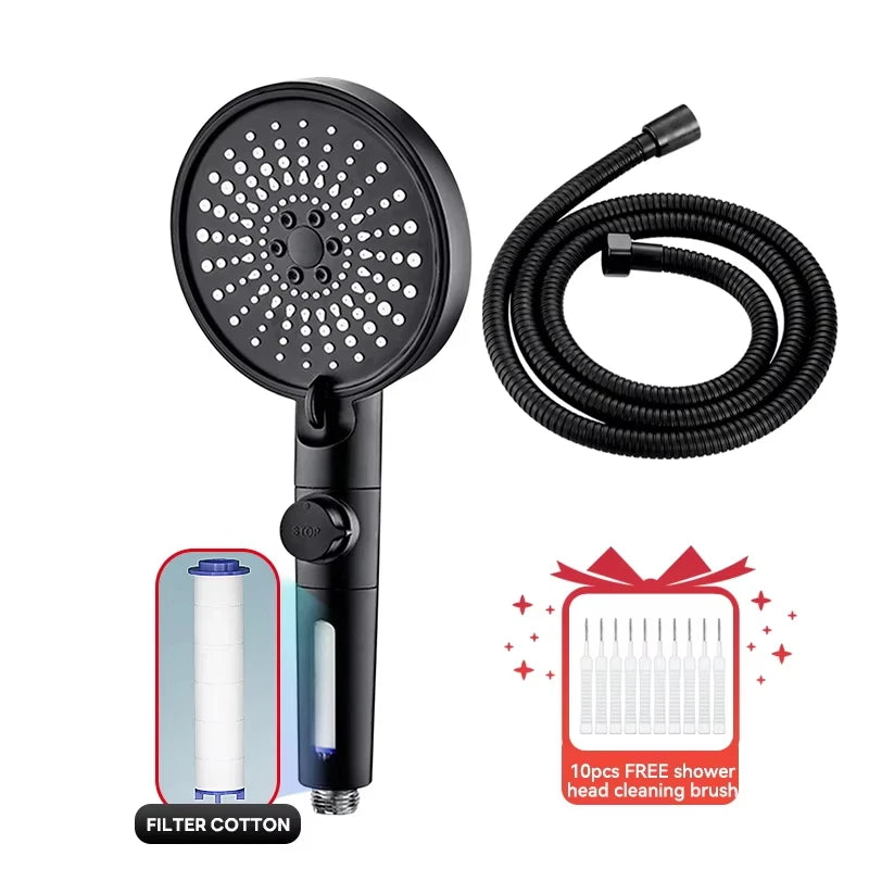 12.5cm Big Panel Shower Head,High Pressure Rainfall Shower Set Water Saving Shower,5 Modes Adjustable Shower Head Bathroom Tools