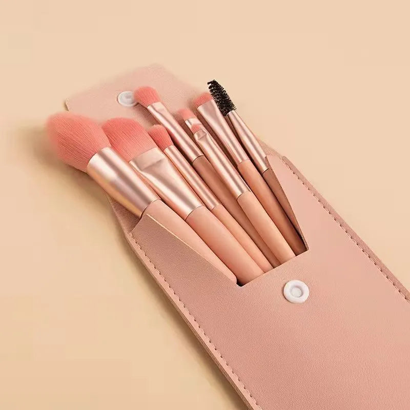 1 Set Mini 8Pcs Makeup Brush Set Portable Pouch Eyeshadow Foundation Blush Brush Beauty Tools for Beginners