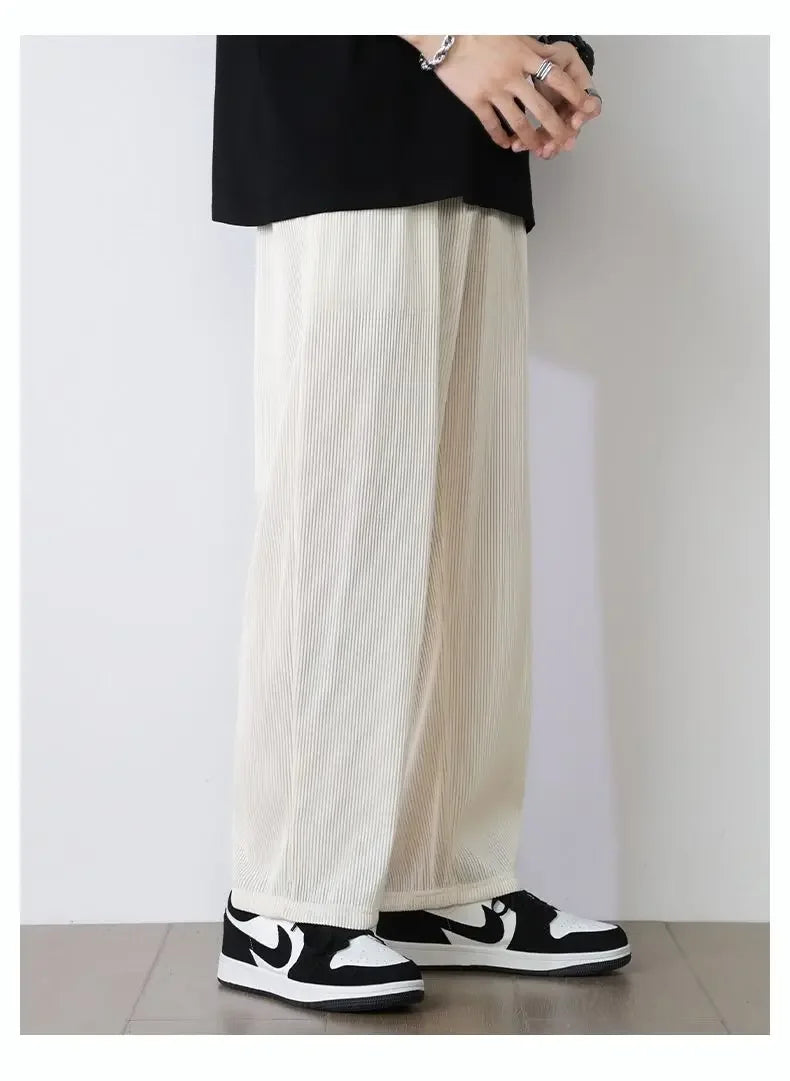 Summer White Casual Pants Men's Ice Silk Pants Men's Drape Floor Mop Pants  Korean Straight Loose Wide Leg Long Pants