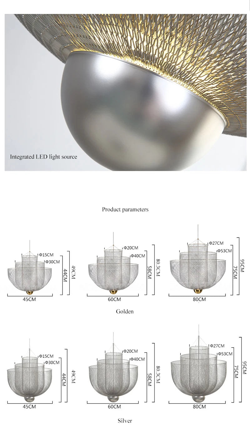 Modern Ceiling Chandeliers Dimmable LED Pendant Light Modern Design Metal Grid Meshmatics Dining Hanging Lamp Suspension Fixture