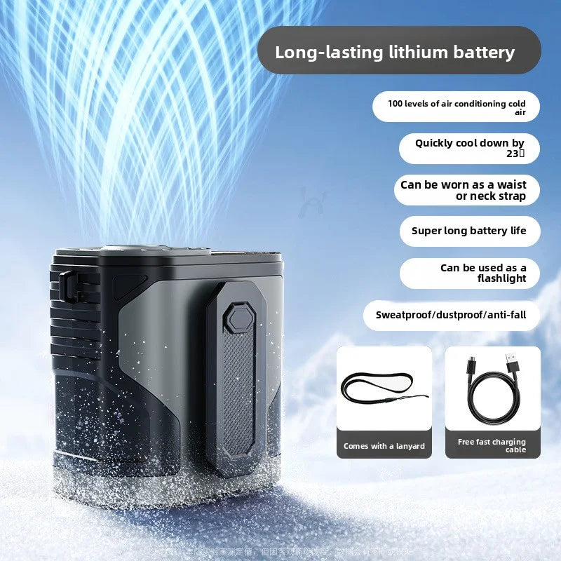 Waist-mounted electric fan with digital display, portable, suitable for outdoor travel, low noise, strong wind, neck-hanging fan