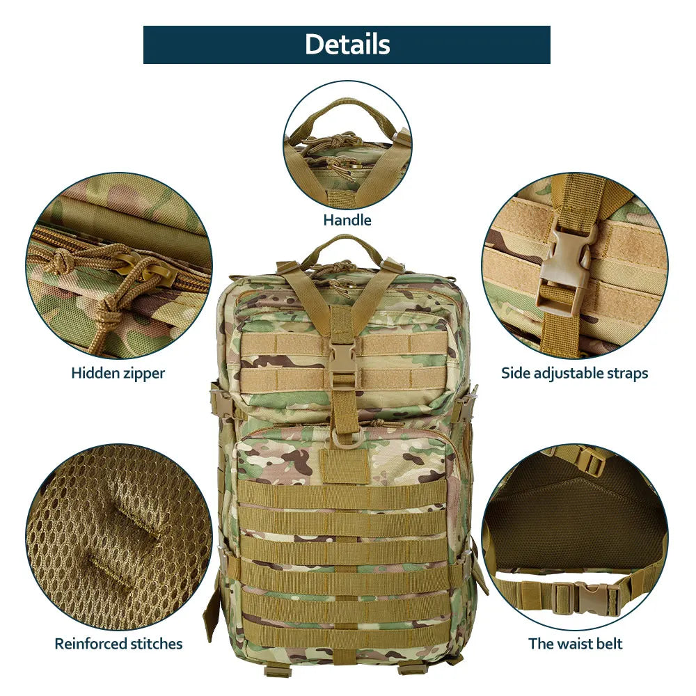 50 Liters Outdoor Tactical Dual Shoulder Large 3P Backpack Backcountry Cycling Sports Backpack Travel Attack Camouflage Multi-Fu