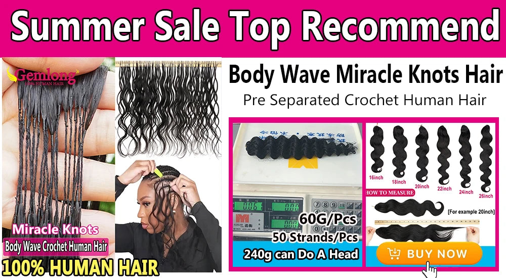 Ocean Wave Miracle Knots Crochet Human Hair Pre-Separated Feathered Human Crochet Hair 60g/pcs Burmese Curly Human Hair Bundles