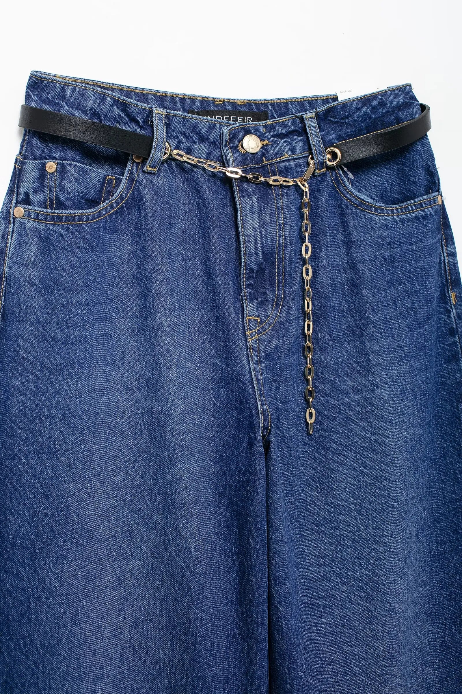 HH 2025 Summer Women Fashion Denim Trousers Set Solid Cropped Vest Top + Chain Lace Up Versatile Female Wide Leg Long Pant