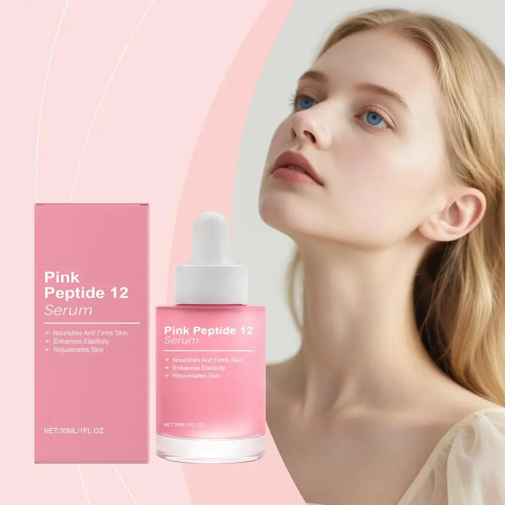 Pink Peptide12 Anti Aging Serum 30ml Firming Hydrating Face Essence,Reduces Fine Lines, Boosts Elasticity for Glowing Rejuvenate