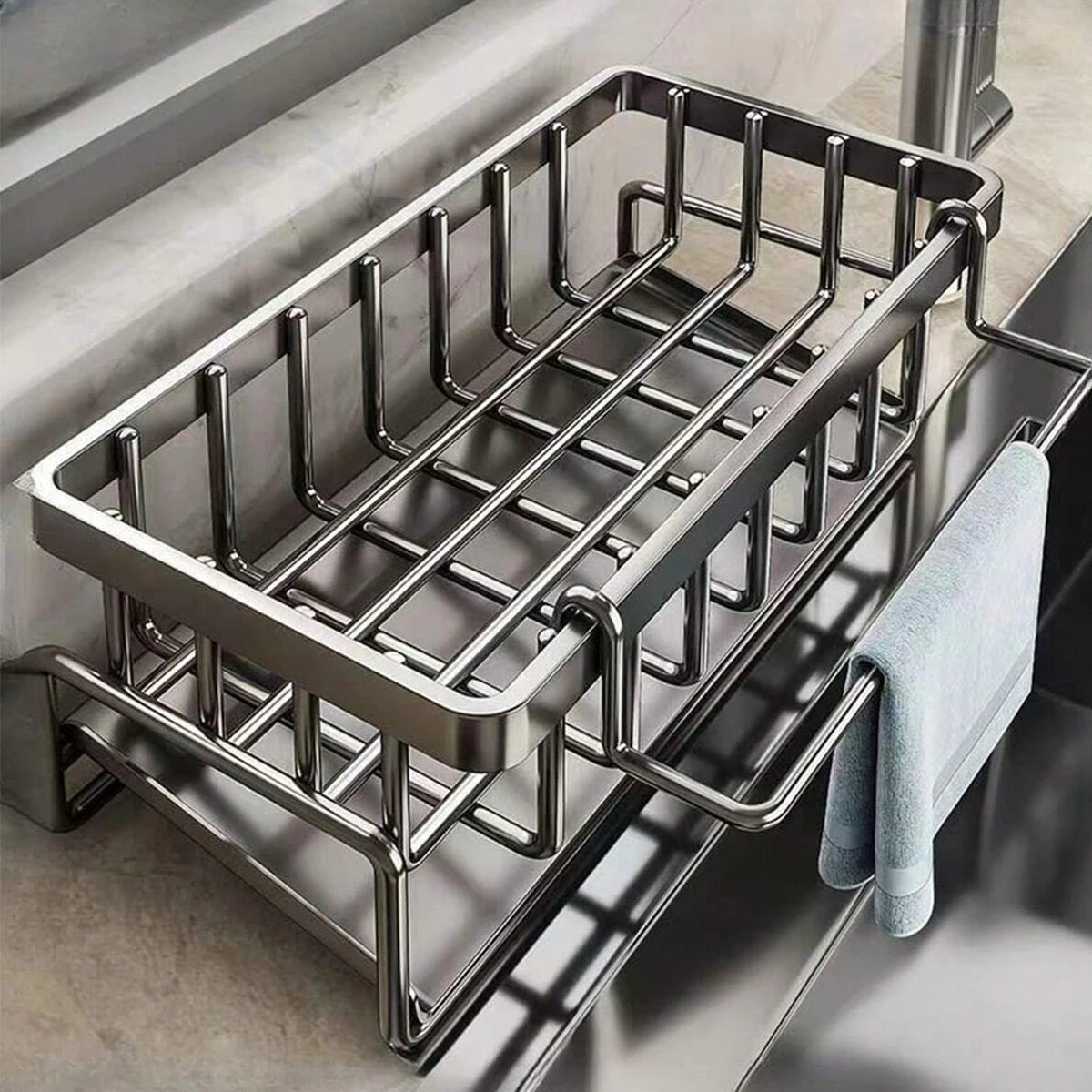 Kitchen Sink Organizer Sponge Rag Water Filter Rack Kitchen Hand Soap Drainer Hanging Basket Kitchen Rag Storage Rack