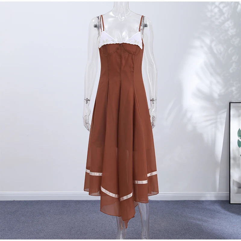 Elegant Pleated Women's Dress Sleeveless Backless Patchwork Waist-Closed Ruffle Hem Sling Maxi Dresses 2026 Summer Female Robe