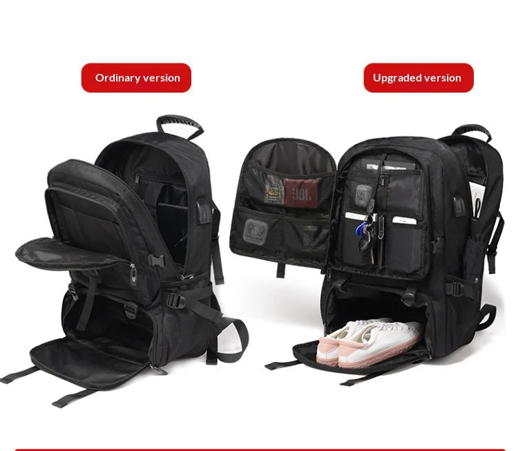 50L 80L Men's Large Travel Backpack, Separate Shoe Compartment Waterproof Business Backpack Outdoor Sports Black Storage Bag
