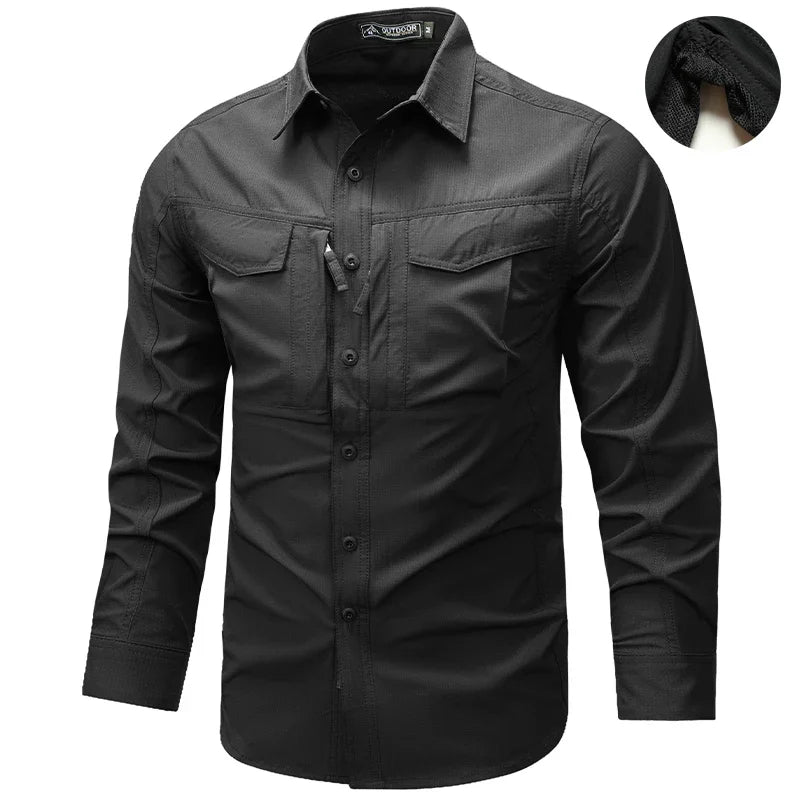 Spring Autumn Men Long Sleeved Shirt Men Tactical Work Shirts Tops Outdoor Multi-pocket Quick Drying Hiking Fishing Cargo Shirts